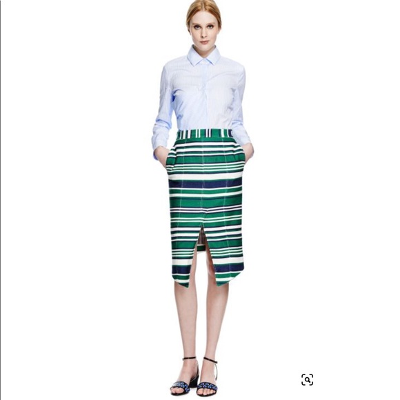 Thom Browne Angled-Hem Pique Striped Pencil Skirt - Picture 5 of 15